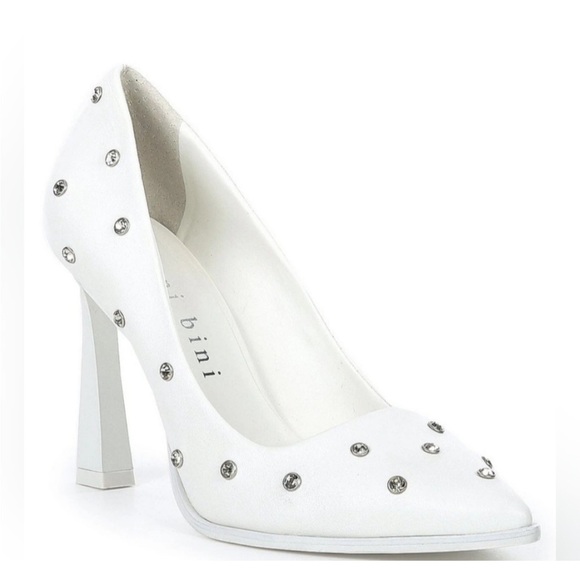 Gianni bini white leather Reina pointed toe rhinestone studded pumps sz 8.5 - Picture 1 of 13